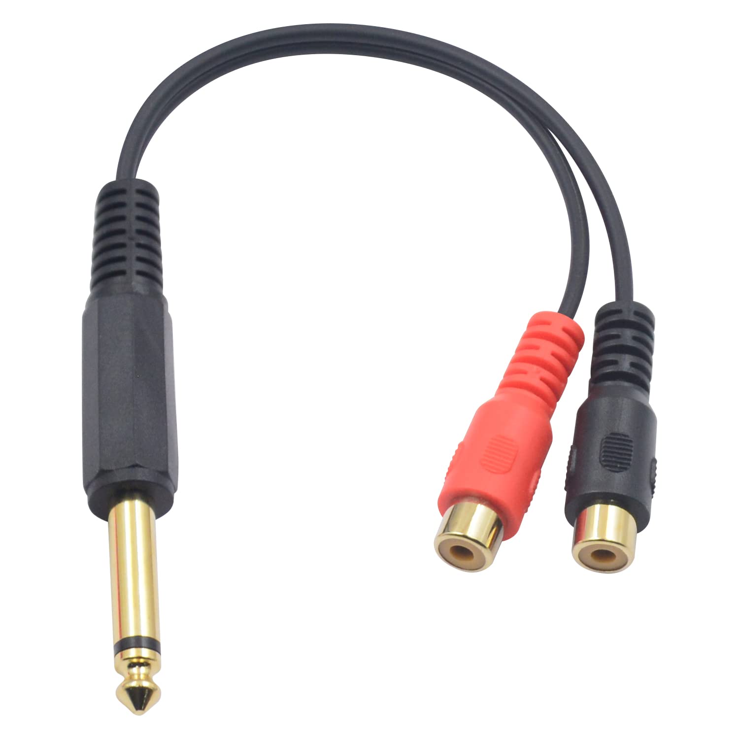 Cable audio mono TS de 6,35 a 2 RCA hembra para conectar estéreos 8
