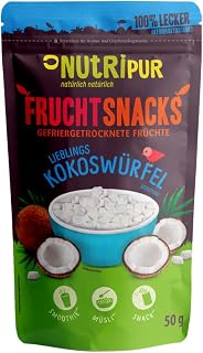 Coconut Freeze Dried: 50 g Freeze Dried Fruits - Vegan Sweets Coconut Cubes Sugared - Dried Fruits Natural by NutriPur