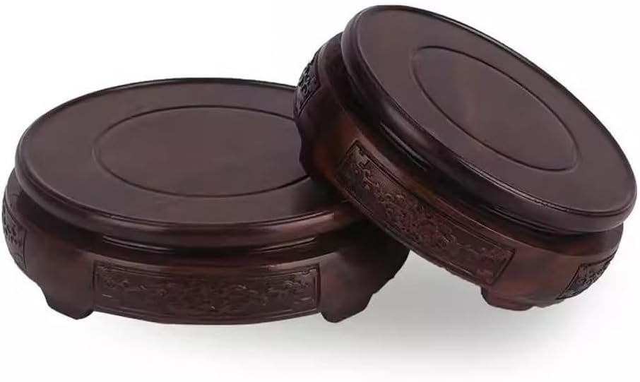 Bonsai Pedestal Vase Pedestal Stands Rotatable Vase Base Solid Wood Round Incense Burner Buddha Base Stone Crafts Shelf Flower Bonsai Bracket Planter Stand Plant Holder(Medium)