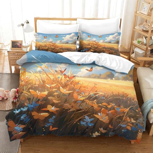 Housse de Couette Papillons 3D 135x200cm pour Lit Simple Adolescent avec Sa Taie