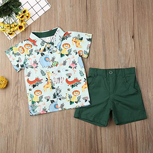 Summer Toddler Baby Boy Clothes Outfits Animals Print Button Down Shirt Casual Short Pants Set (Animals Print Green, 12-18 Months) #TOP1