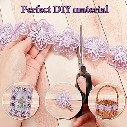 Olycraft 5Yards Embroidered Flower Lace Pearl Trim Lilac Pearl Lace Ribbon Vintage Edging Trimmings Embroidered Applique Sewing Craft For Sewing Craft Wedding Dress Embellishment #TOP3
