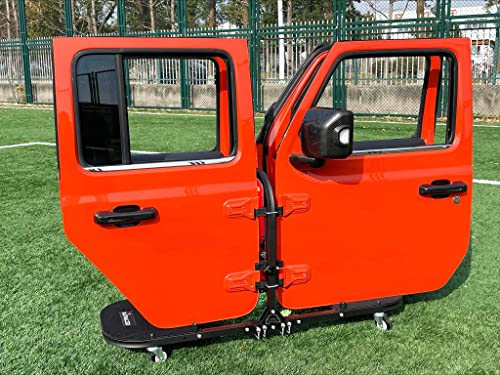 EZ4x4 Aluminum Black 4 Door Folding Rolling Door Cart, Storage Door Rack Holder Stand fits Jeep® Wrangler JL JLU JK JKU TJ YJ and Gladiator JT Patented