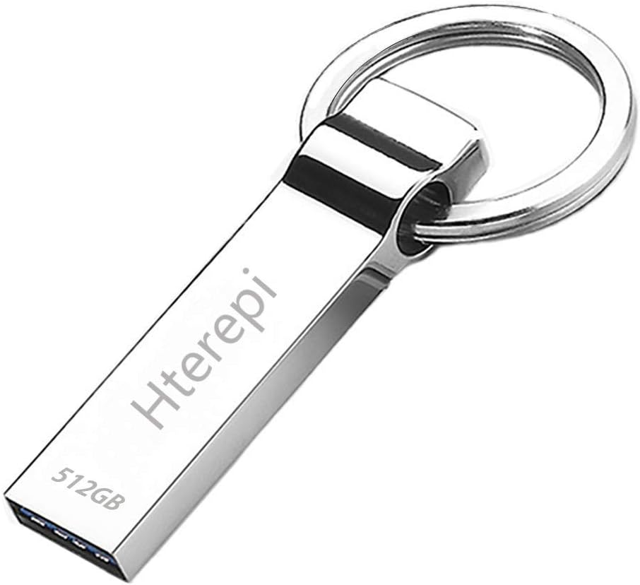 USB Flash Drive 512gb Hterepi USB 2.0 PC Memory Stick Thumb Waterproof Storage Backup Pen with Keychain - Silver