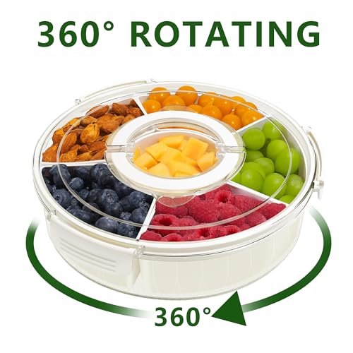 STORICANS Rotating Snack Box Container, Divided Serving Tray with Lid and Handle - Image 2