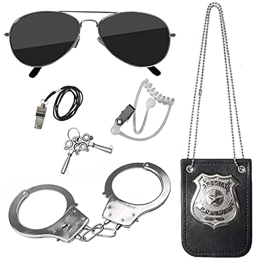 Hifot 5 piezas Accesorios Disfraz Policia, Placa de policía y esposas de juguete Gafas de Sol Policía Juguete Kit para Niños Halloween Fiesta Carnaval Juego de Roles Accesorios | Ya disponible en tu tienda friki favorita! En mundofriki.es!