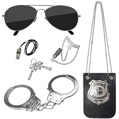 Hifot 5 piezas Accesorios Disfraz Policia, Placa de policía y esposas de juguete Gafas de Sol Policía Juguete Kit para Niños Halloween Fiesta Carnaval Juego de Roles Accesorios | Ya disponible en tu tienda friki favorita! En mundofriki.es!