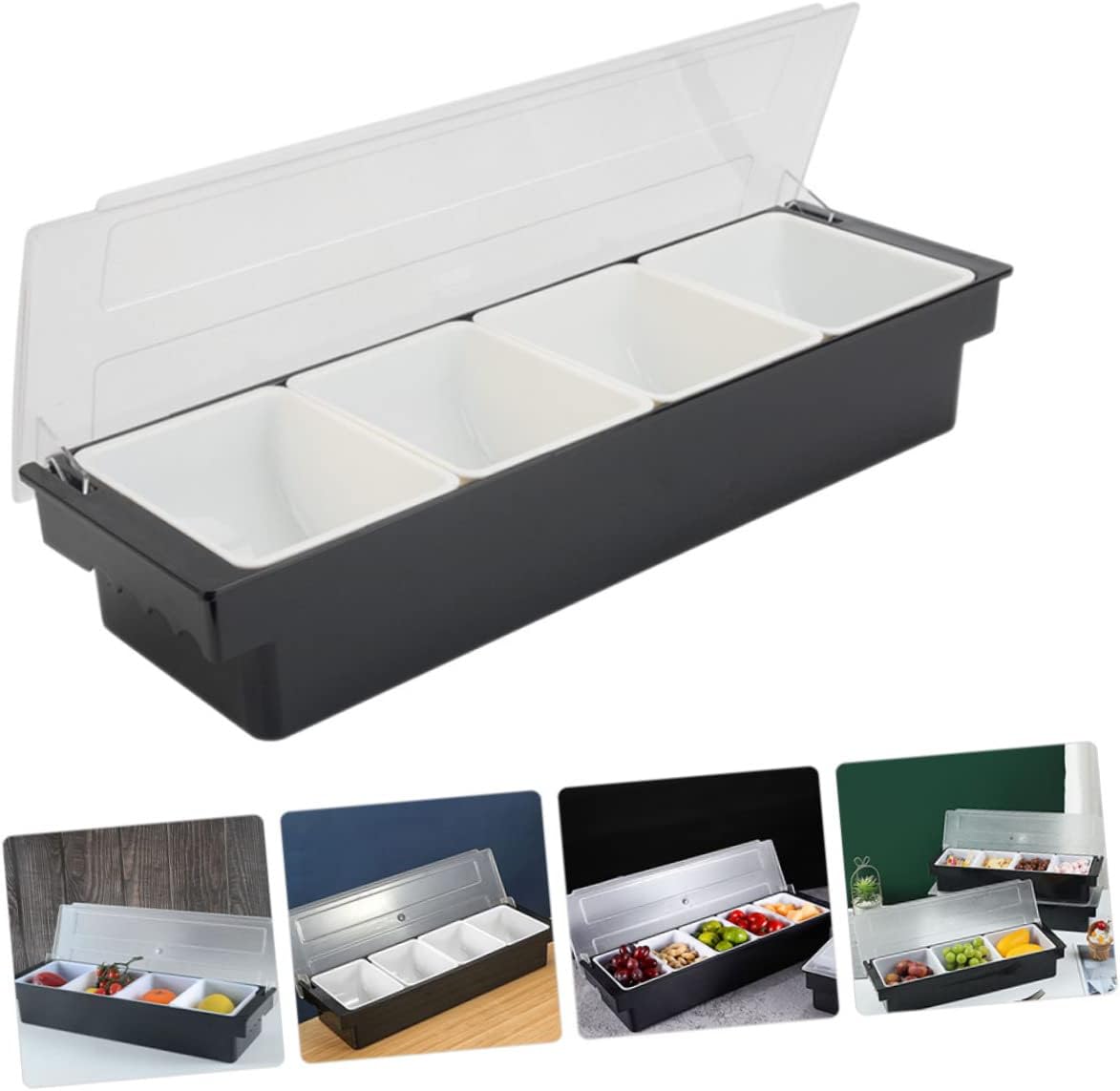 Cocktail Ingredient Compartment Box Multi Section Fruit and Condiment Storage for Bar Plastic Serving Container for Dried Fruits Vegetables and Salad