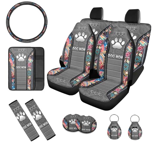 Housse de siège voiture motif pattes de chien avec couvre-volant