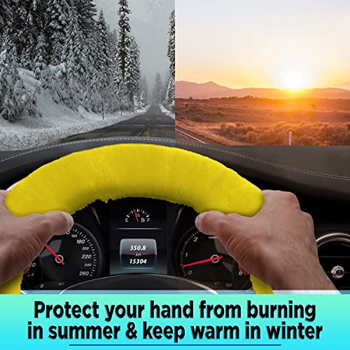 Andalus Brands Australian Sheepskin Wool Steering Wheel Cover For Women & Men - Universal 15 Inch Steering Wheels & Accessories - Eco-Friendly Wheel Cover For Car - Car Accessories (Lemon Yellow) #TOP2
