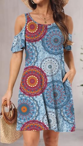 Image of Short /Long Sleeve Women's Cold Shoulder Dress with Pockets Casual Swing T-Shirt Dresses