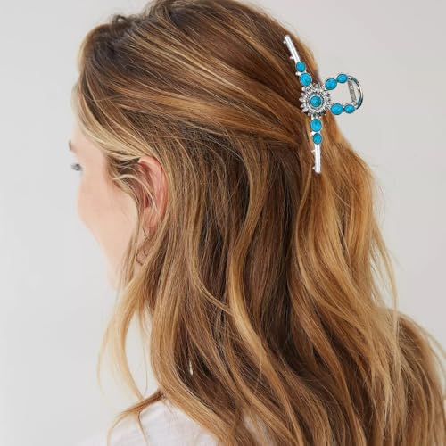 2 PACK Extra Turquoise Blue Stone Sun Hair Claw Clip, Metal Retro Style Hairpin Western Hair Clip, Nonslip Hair Accessories for Thick Hair miniatura 3