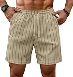 Sailwind Mens Striped Casual 7" Shorts Summer Beach Elastic Waist Drawstring Shorts with Pockets Khaki