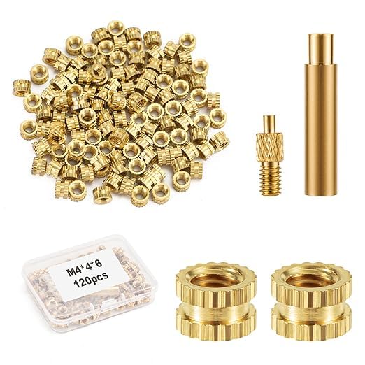 120pcs Threaded Insert, M4 x 4 x 6 3D Printing Brass Nuts Internal Thread Heat Embedment Nut for 3D Printer Parts Plastic Shell Injection Molding