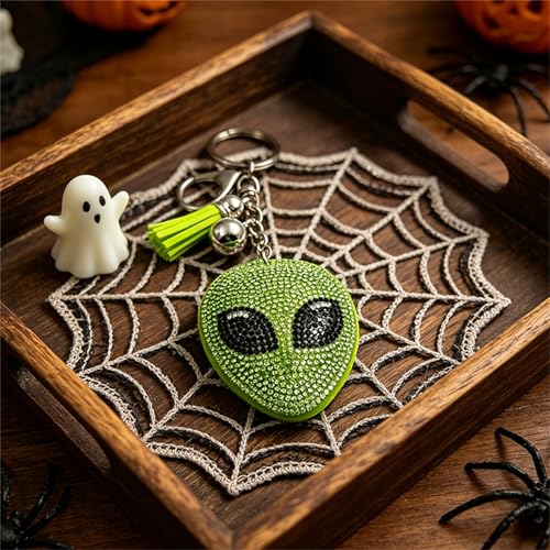 Porte-clés crâne Halloween double face en strass brillant pour sac - 7
