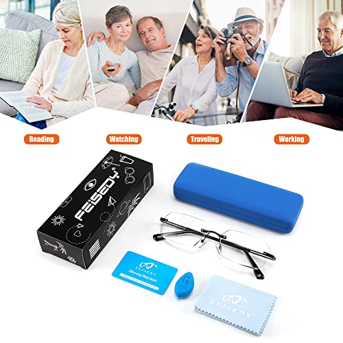 Feisedy Fashion Rimless Reading Glasses Blue Light Blocking Metal Anti Glare Digital Eyestrain Reader B2983(Black,2.0X) #TOP6
