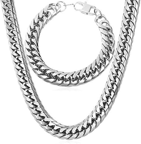 U7 - Collar de eslabones cubanos para hombre, cadena de acero inoxidable Franco Curb, collares chapados en platanegrooro de 14 quilates para hombres