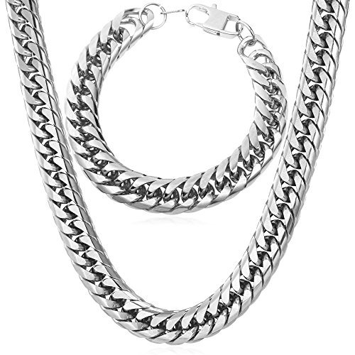 U7 Men Cuban Link Chain Necklace Stainless Steel Franco Curb Choker Silver Black 14K Gold Plated Necklaces for