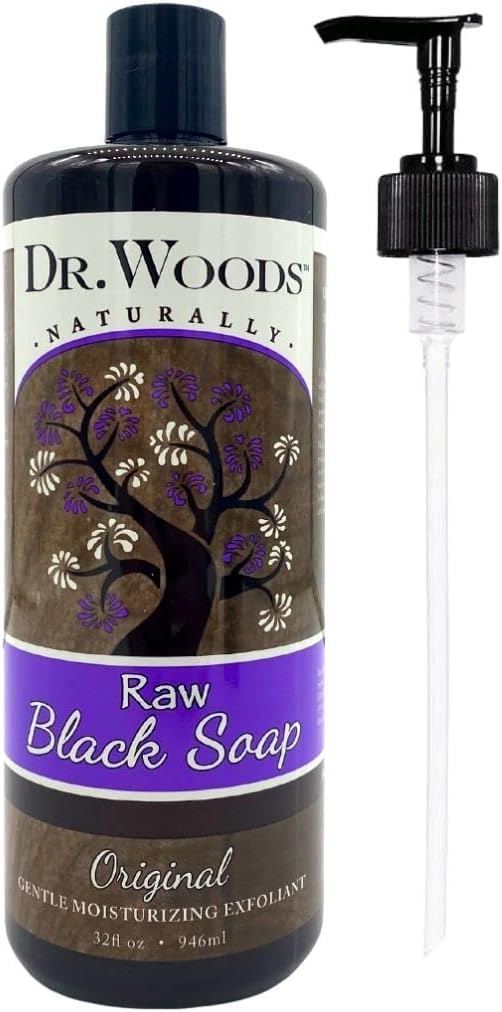 Dr. Woods African Raw Black Vegan Liquid Castile Soap with Pump, 32 Ounce