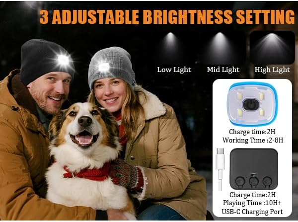 Wmcaps Unisex Bluetooth Beanie with LED Light, Fleece Lined Winter Hat with Headphones Speaker, Tech Gifts for Men Women Teen - Image 4