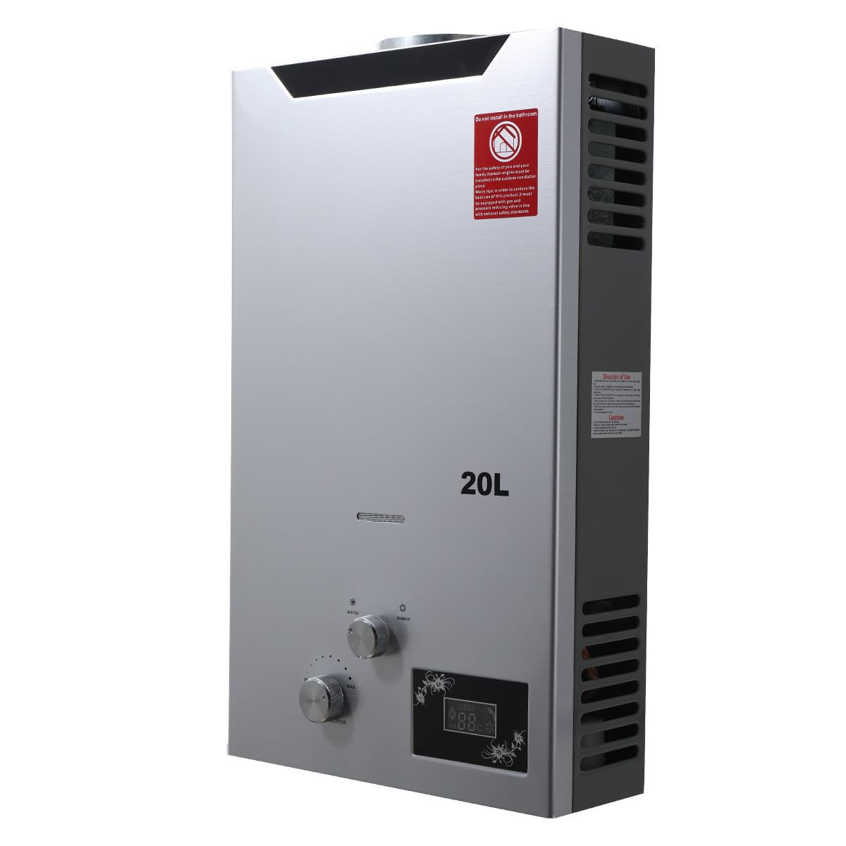20L 40KW LPG Gas Durchlauferhitzer mit Gasdruckregler, Propangas Campingdusche für Dusche im Außenbereich Dusche Bad Warmwasser Camping Dusche Warmwasserbereiter mit CE-Zertifizierun, Silber