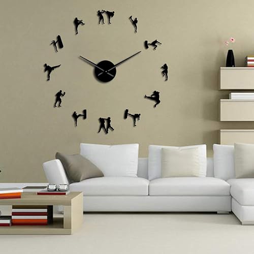 Miniatura 6 de The Geeky Days Arte marcial coreano Figuras de Taekwondo DIY Reloj de pared gigante Kickboxing Karate Guys Pegatinas de pared Decorativo Reloj de