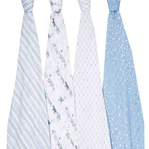 Image of aden + anais Swaddle Blanket, Boutique Muslin Blankets for Girls & Boys, Baby Receiving Swaddles, Ideal Newborn & Infant Swaddling Set, Perfect Shower Gifts, 4 Pack, Rising Star