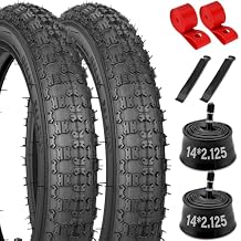 2-PCS 14" Kids Bike Tire Set, 14x2.125 57-254 Folding Replacement Children Bicycle Tires and Tubes with Levers and Rim Strips, Puncture-Resistant 14inch Tires for BMX MTB Children Racing
