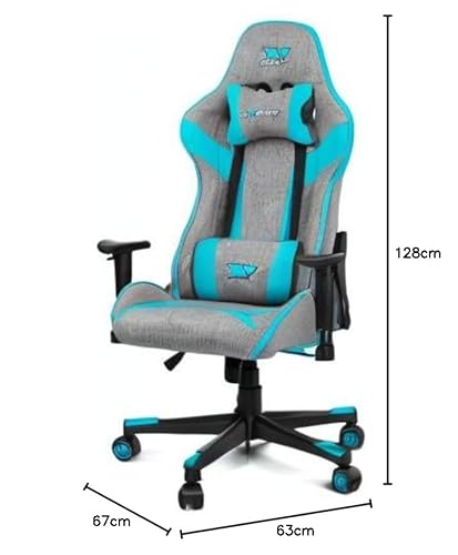 DR90 – Sedia gaming ergonomica con poggiatesta e supporto lombare, schienale reclinabile a 135°, braccioli 2D regolabili, tessuto traspirante, base in nylon e pistone a gas, Grigio-Blu - Sedia gaming - Immagine 9