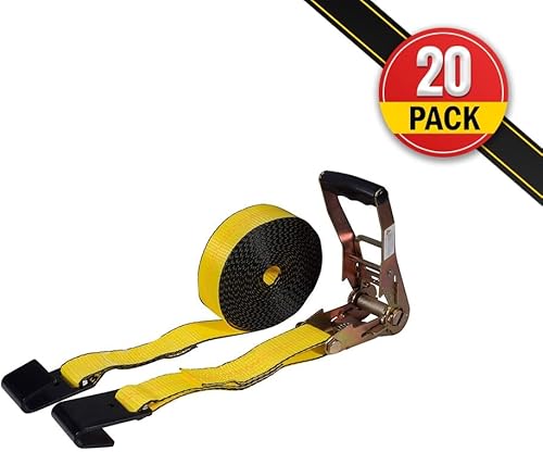 Vista 61 de Mytee Products Paquete de 20 correas de trinquete de 2 pulgadas x 30 pies con gancho plano, WLL 3,333 amarre de remolque, rojo para plataforma