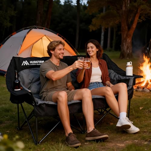 Image of Oversized Double Camping Chair Padded Camping Chairs for Adults,Black