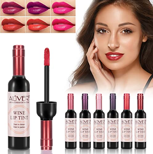 Wine Lip Tint,6 tintes de labios de vino, juego de pintalabios líquido mate, juego de brillo de labios resistente al agua de larga duración para niñas y mujeres