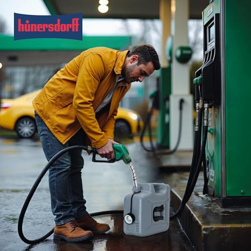hünersdorff Kraftstoff-Kanister PROFI 10l für Benzin, Diesel und andere Gefahrgüter, UN-Zulassung, made in Germany, TÜV-geprüfte Produktion, grau