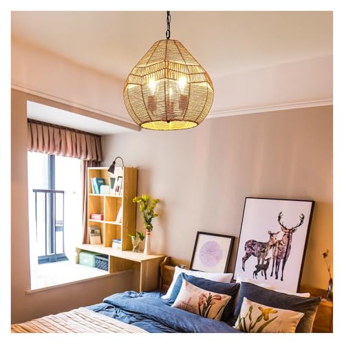 Lustre en rotin tressé à 3 lumières luminaire suspendu pour ambiance chaleureuse de salon