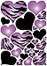 Purple Radial Hearts, Black Hearts, and Zebra Print Heart Wall Decals on a 18in By 25in Sheet