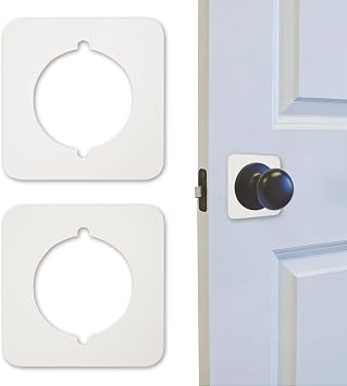 Door Knob Plates, 2 Pcs Round Door Hole Cover Plate for Interior Doors, Metal Door Knob Hole Cover to Hide Damage & Unused Holes, Easy Install Door Hole Filler Plate White, Square