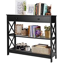 ZenStyle 3 Tier Console Table With Drawer, Sofa Side Entryway With Storage Shelves, Narrow Accent End for Hallway, Couch, Living Room, 39.3 Inch Black