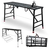 Foldable Scaffolding Platform, Height Adjustment 70.9x15.7x35.4-57 in Portable Welded Steel Work Platform...