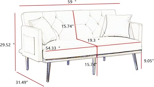 Miniatura 2 de Morden - Sofá cama futón para espacios pequeños, sofá cama convertible con 2 almohadas, sofá tapizado de terciopelo ajustable con patas de metal