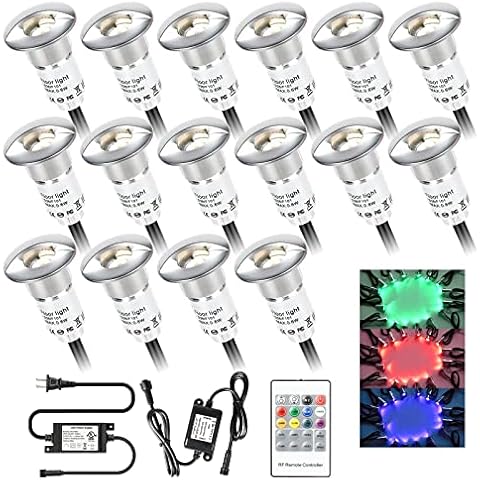 Outdoor Recessed LED Deck Lights, Sumaote 16 Pack Φ26mm RGB LED Stair Step Light Indoor Outdoor, Aluminum Body, 12V Low Voltage Waterproof Landscape In Ground Lighting for Garden Path Driveway Cover