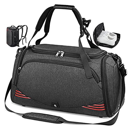 NUBILY Bolsa Deporte Hombre Bolsas Gimnasio Mujer Bolso Fin de Semana Viaje con Compartimento para Zapatos Gym Bag Impermeable Grande 40L Negro
