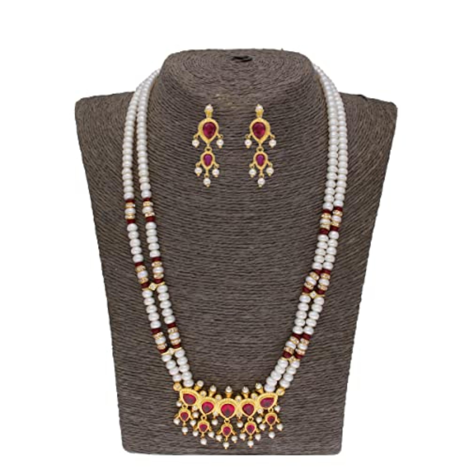 Lajita 2 Lines Oval Pearl Necklace Set, Gift for Loved Ones