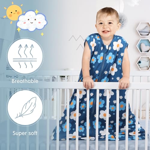 Image of BSTOPPT 3 Pack Baby Sleep Sack 100% Rayon Cotton Baby Sleeping Bag 2-Way Zipper Toddler Wearable Blankets TOG 0.3. (Gerbera&Tulips&Pink, 18-24 Months)