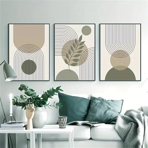 Carteles Botánicos de Lienzo Verde Salvia en Set de 3 Pósteres de 60x80cm Sin Marco