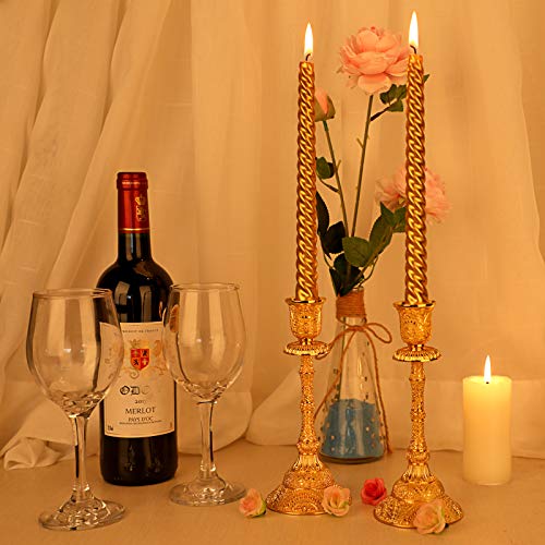 Ownmy Set Of 2 Taper Candle Holders Vintage Metal Pillar Candlestick Holders 7.4”, Elegant Brass Candle Stick Holders Decor Candelabra Set For Dining Table Centerpieces Wedding Home Decoration, Gold #TOP6