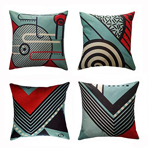 osymoker Set of 4 Pillow Cases Geometric Patterns Cotton Linenï¼ŒDecorative Cushion Covers for Sofa Bedroom Car 18x18 Inch