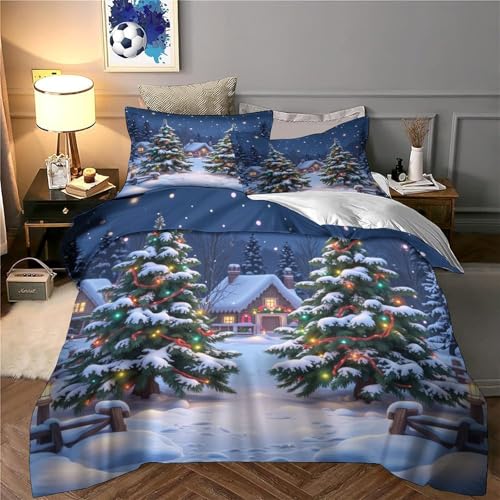 Housse de couette Noël village d'hiver lit simple 135x200cm