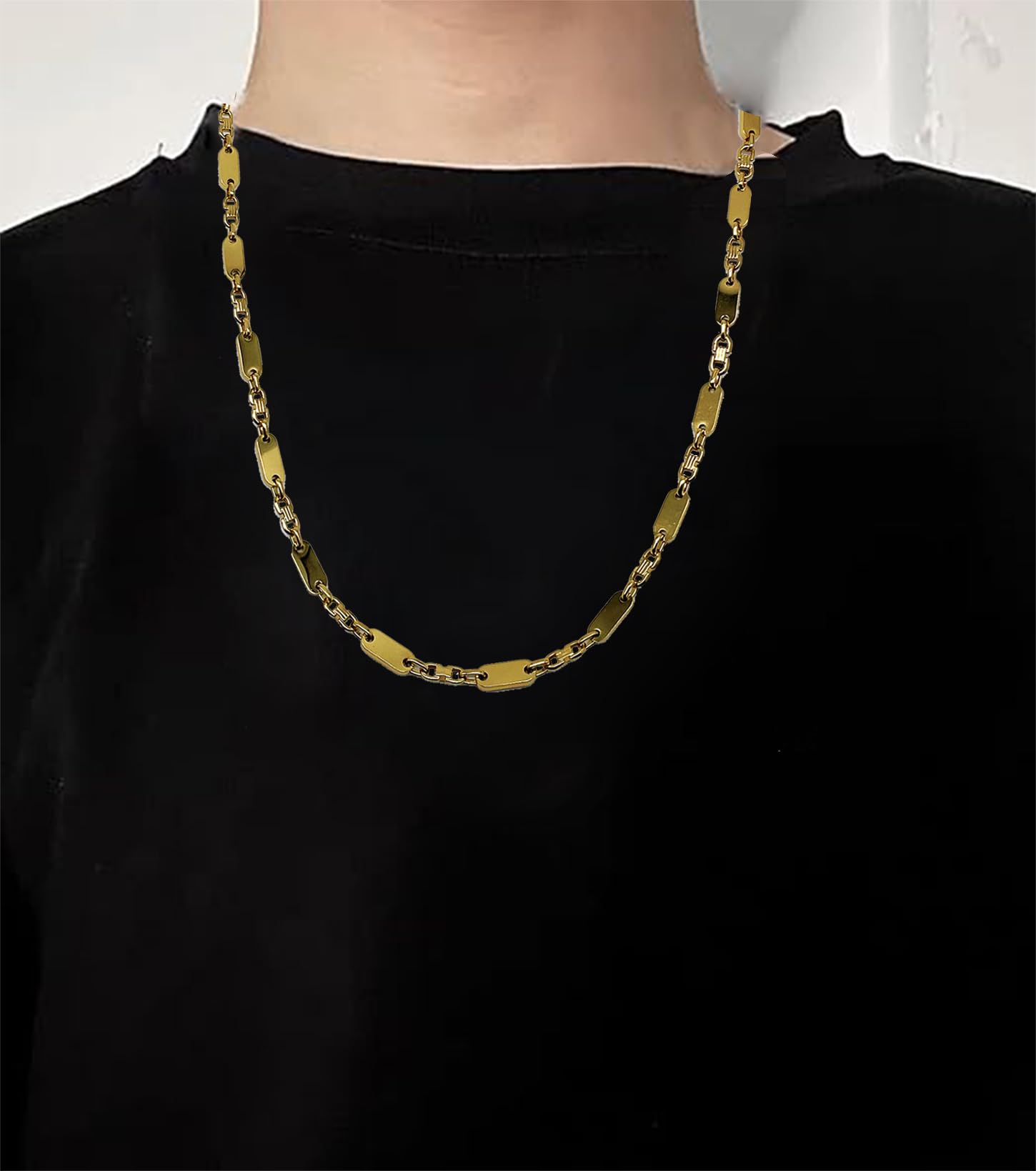 Chaîne en acier inoxydable pour homme - 21 cm - Design de haute qualité - Chaîne à étrier tendance (doré)