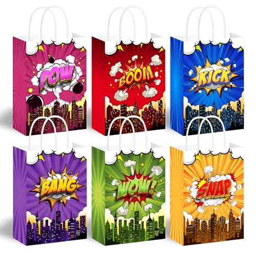 BATYONGOGA 24PCS Hero Goodie Bag with Handles 6 Comic Styles
