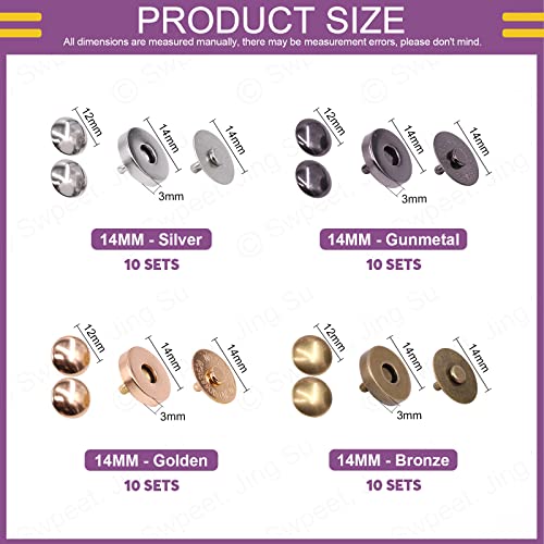 Swpeet 40 Sets 14Mm Round Strong Magnetic Button Clasps Snaps, Metal Fastener Clasps Gold Silver Bronze Black Diy Craft Sewing Knitting Buttons Sets For Sewing, Purses, Bags, Clothes, Leather #TOP1